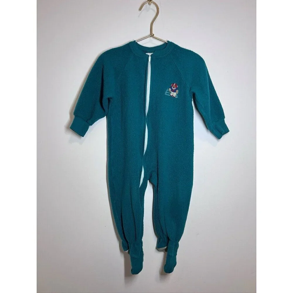 Vintage Toddler Carters One Piece Fleece Green Football 2t